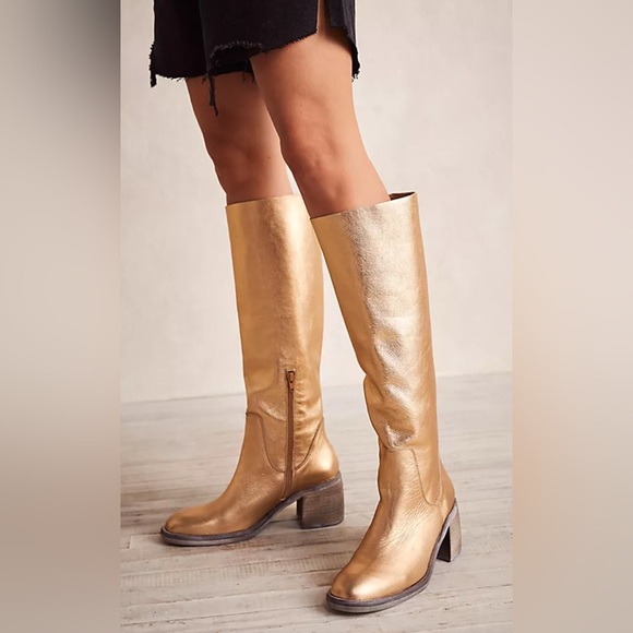 Free People Shoes - Free People Essential Tall Slouch Boots in Gold Size 36 New